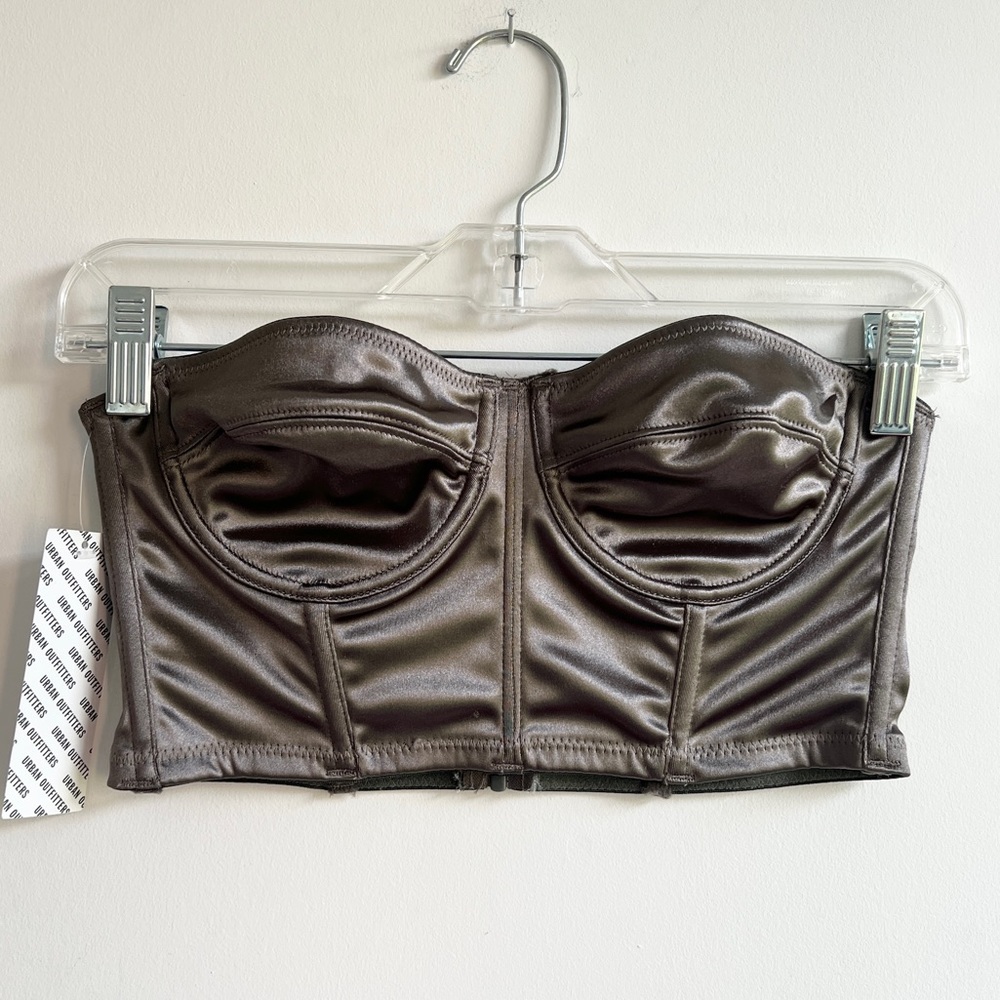 Urban Outfitters taupe satin strapless corset tube top